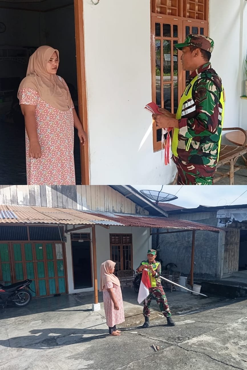 Merah Putih Mulai Menghiasi Rumah Warga, Babinsa Meureubo Turun Langsung Bangkitkan Semangat Kemerdekaan